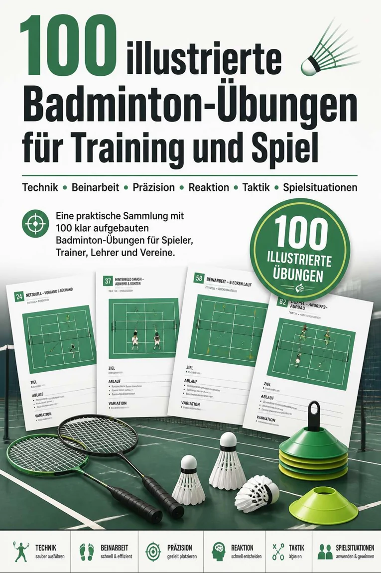 Seite aus dem illustrierten Badminton-Übungsbuch 2